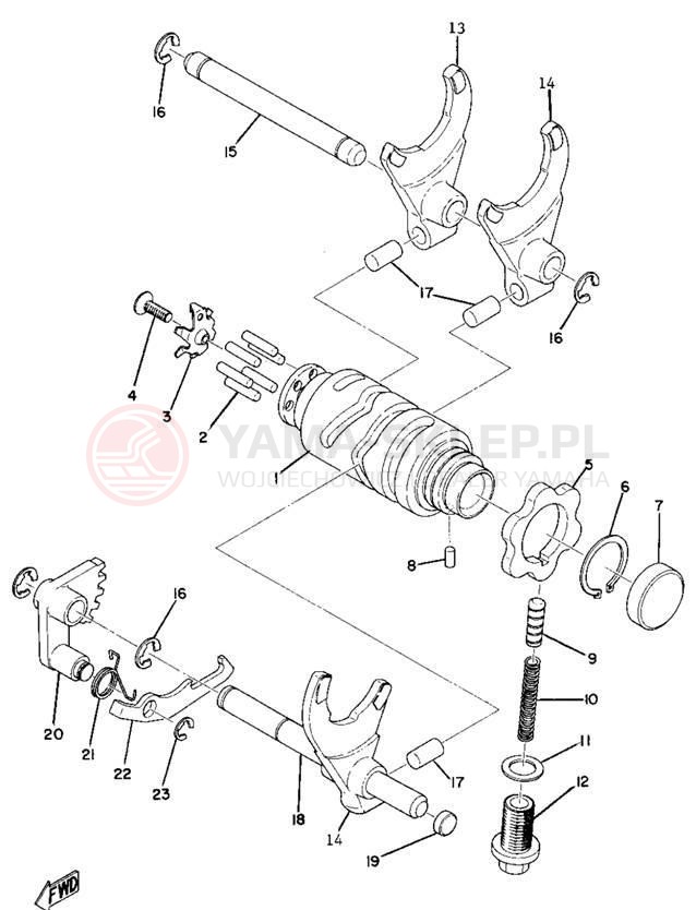 Schemat "Dźwignia zmiany biegów, wałek" do Yamaha MX250/MX360