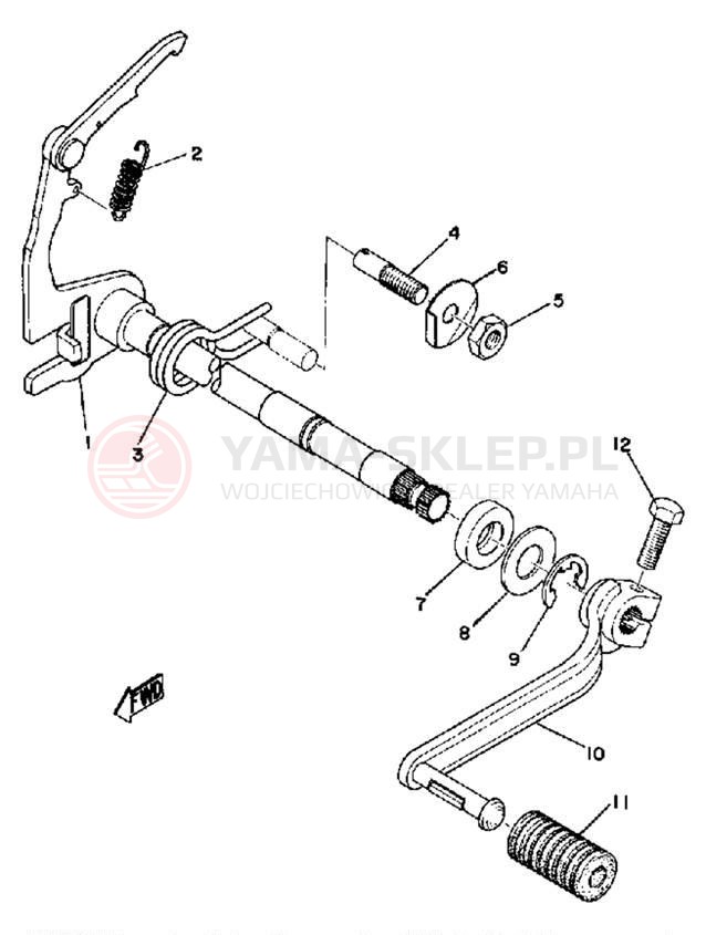 Schemat "Dźwignia zmiany biegów, wałek" do Yamaha DT125B