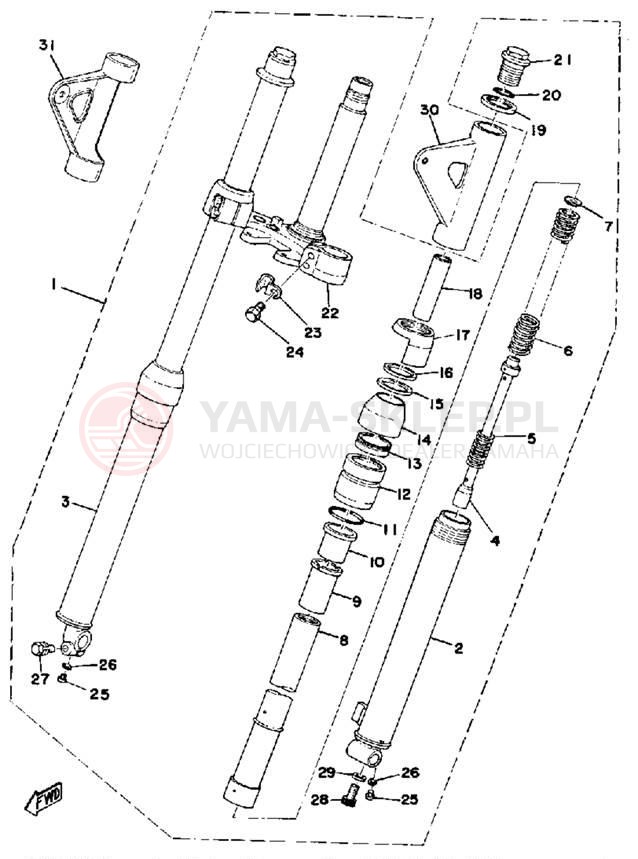 Schemat "Amortyzatory przód" do Yamaha DT100C