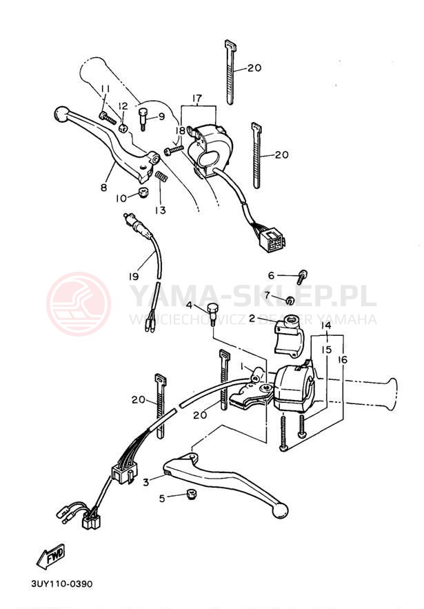 Schemat "Kierownica i osprzęt" do Yamaha XT600EAC/XT600EA