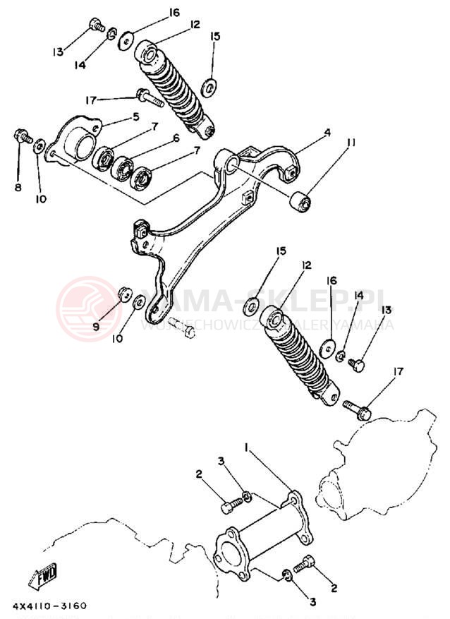 Schemat "wahacz, zawieszenie tył" do Yamaha Y-ZINGER PW50N