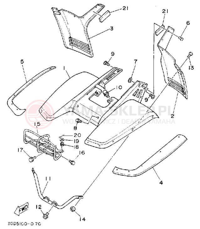 Schemat "Błotnik przód - stelaż" do Yamaha YFM350XD