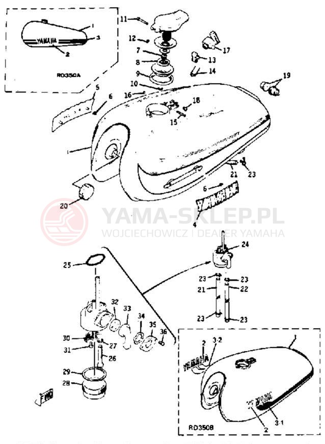 Schemat "zbiornik paliwa" do Yamaha RD350A
