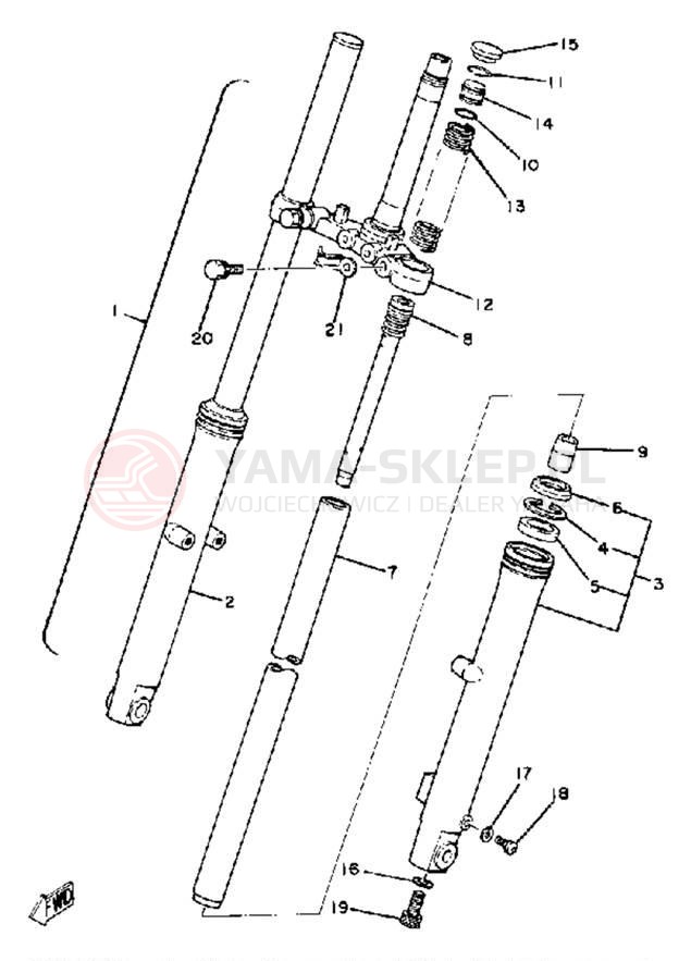 Schemat "Amortyzatory przód" do Yamaha SR250J