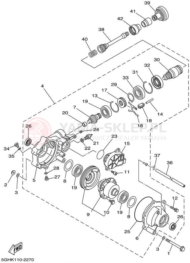 Schemat "Wał napędowy przód" do Yamaha KODIAK 4WD HUNTER YFM400FAHP
