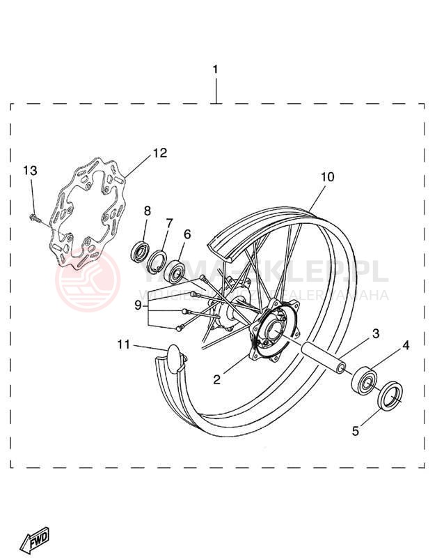 Schemat "Koło tył" do Yamaha COMPETITION YZ250L1
