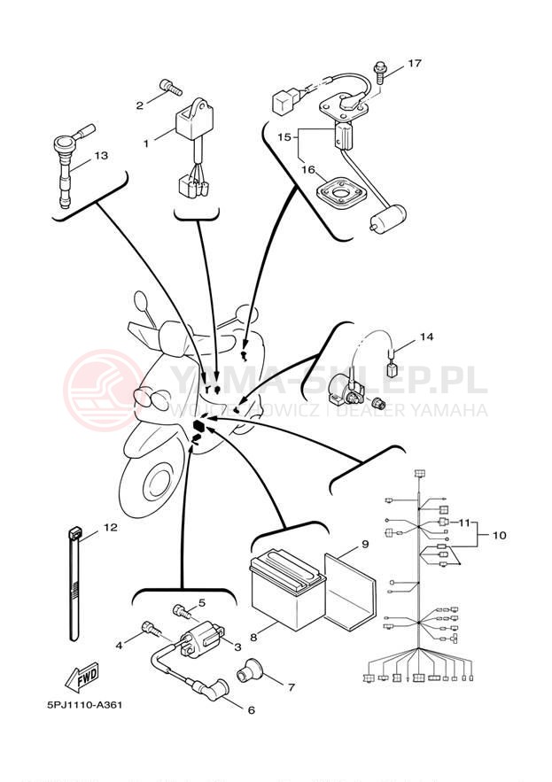 Schemat "układ elektryczny" do Yamaha ZUMA YW50ZY/YW50ZB