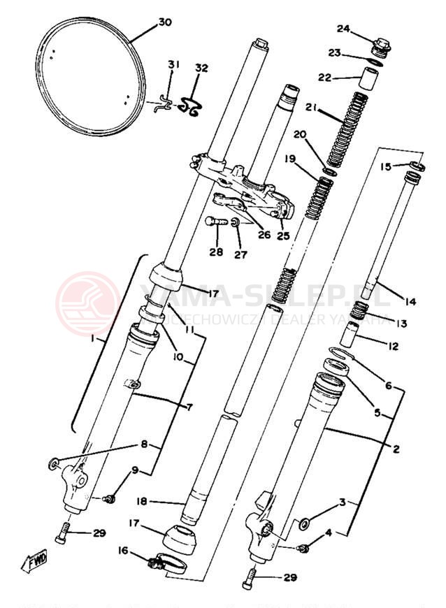 Schemat "Amortyzatory przód" do Yamaha YZ80E