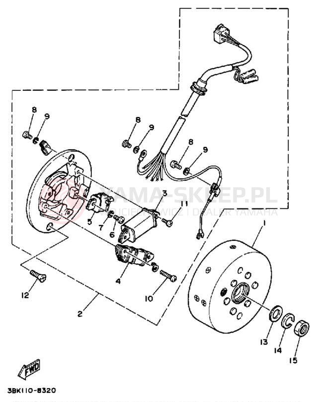 Schemat "prądnica" do Yamaha DT50LC/DT50A