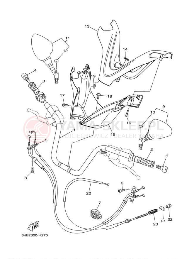 Schemat "Kierownica i osprzęt" do Yamaha MAJESTY YP400DG