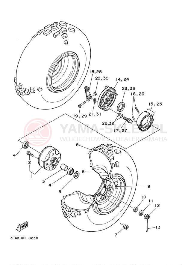 Schemat "Koło przód" do Yamaha GRIZZLY 125 YFM125S
