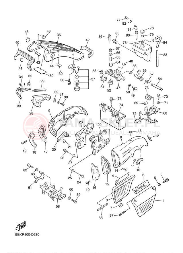 Schemat "Pokrywa boczna" do Yamaha V-MAX VMX12TC/VMX12T