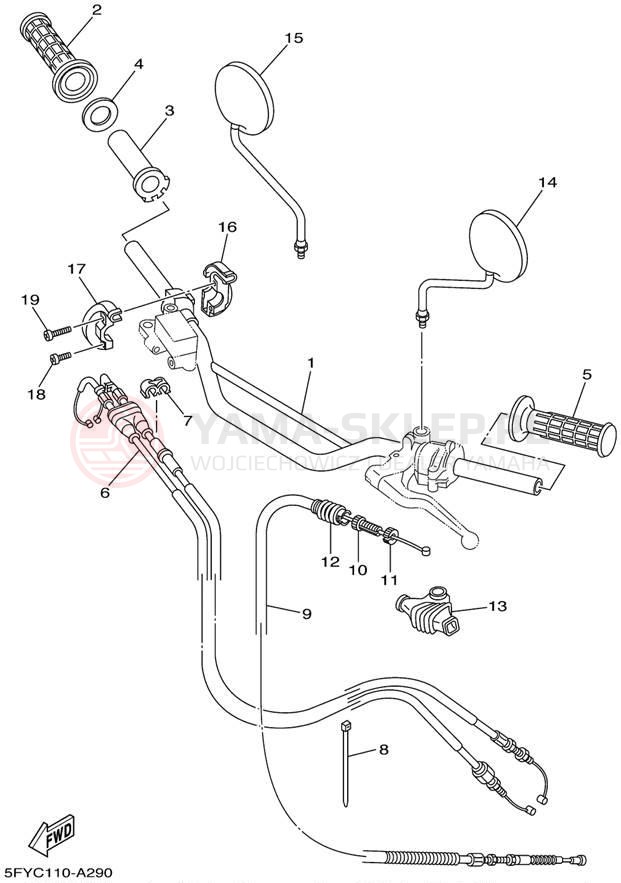 Schemat "Kierownica i osprzęt" do Yamaha TW200 TW200PC/TW200P