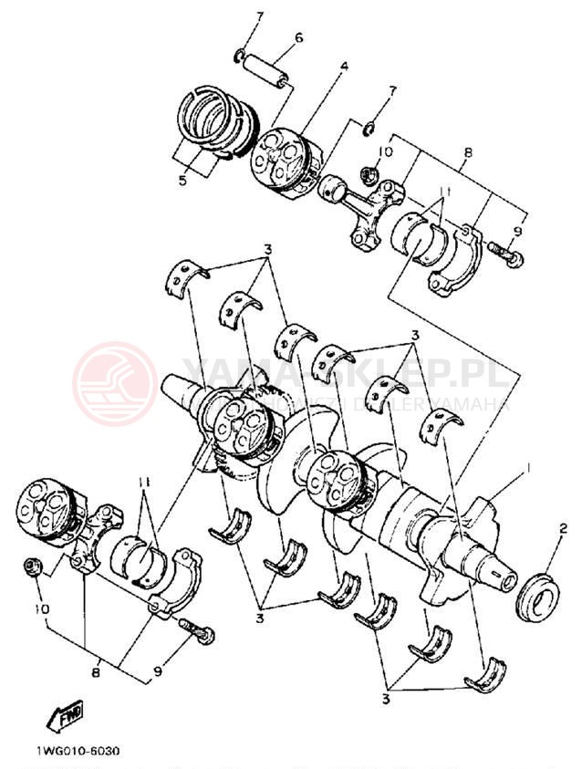 Schemat "Wał korbowy, tłok" do Yamaha FZR400W