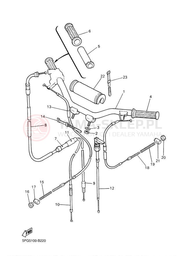 Schemat "Kierownica i osprzęt" do Yamaha PW50 PW50X