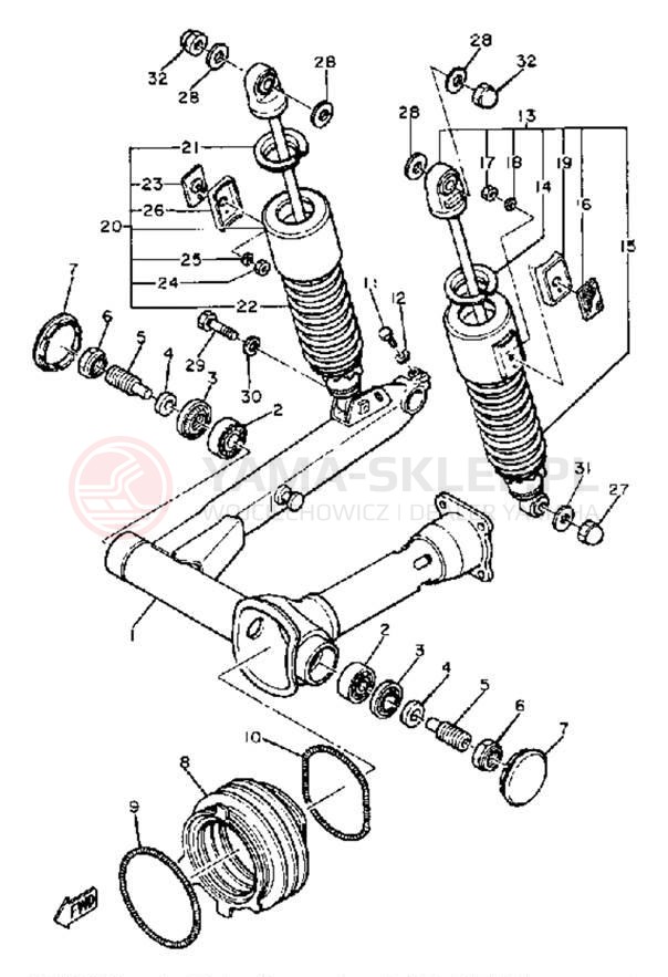 Schemat "wahacz, zawieszenie tył" do Yamaha XS850LH