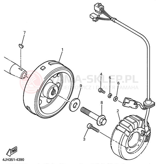 Schemat "prądnica" do Yamaha YZF600R YZF600RL/YZF600RLC