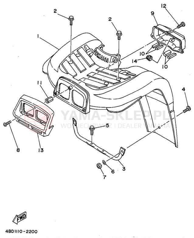 Schemat "Przedni błotnik" do Yamaha TIMBERWOLF 2WD YFB250F