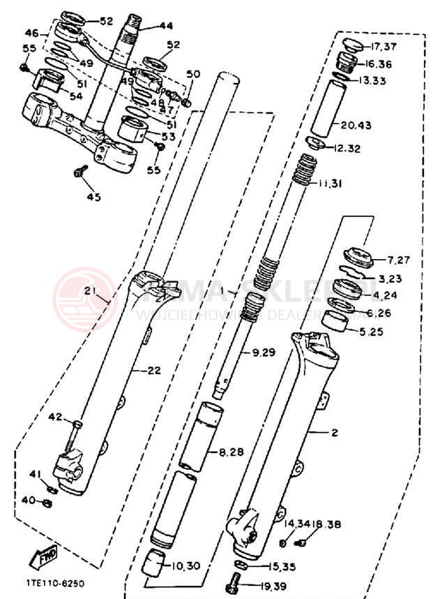 Schemat "Amortyzatory przód" do Yamaha VIRAGO 1100 XV1100E/XV1100EC