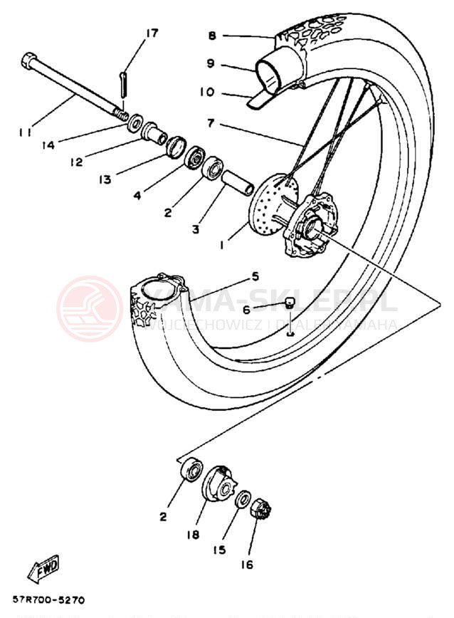 Schemat "Koło przód" do Yamaha XT350A/XT350AC