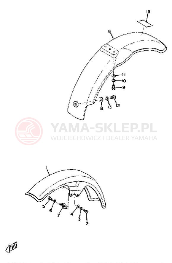 Schemat "Błotniki przód i tył" do Yamaha TY80B