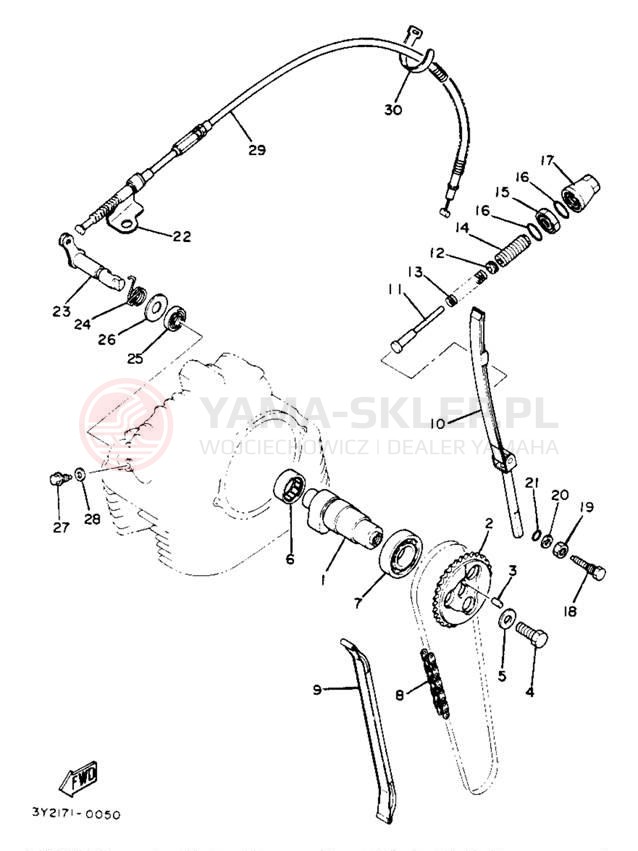 Schemat "Rozrząd - łańcuszek" do Yamaha XT250J