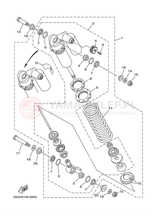 Schemat "zawieszenie tył" do Yamaha BANSHEE YFZ350M