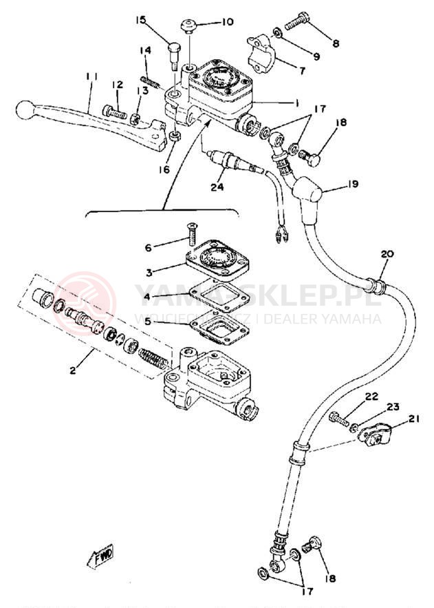 Schemat "Pompa hamulcowa przednia, przewód" do Yamaha XS400D
