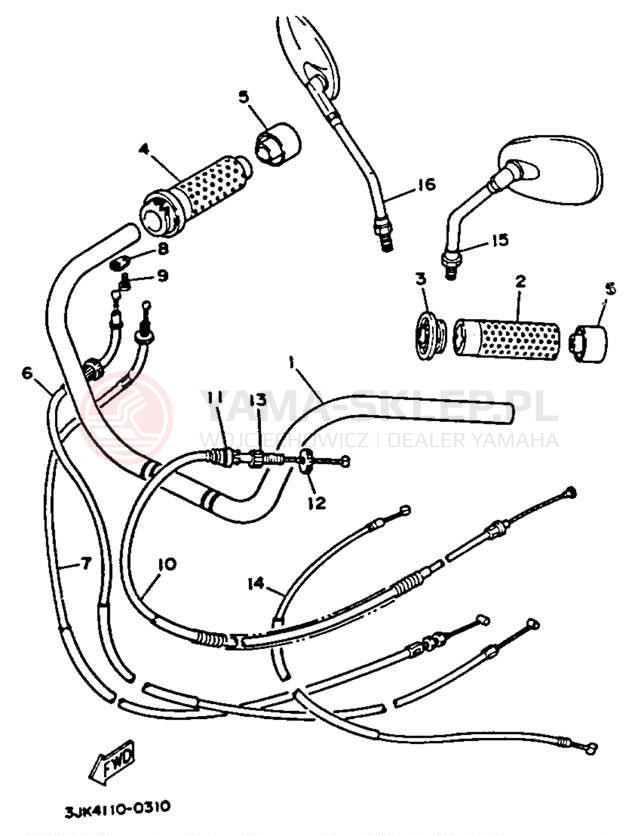 Schemat "Kierownica i osprzęt" do Yamaha VIRAGO 1100 XV1100D/XV1100DC
