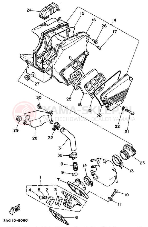 Schemat "Filtr powietrza" do Yamaha ENDURO DT50W/DT50LC