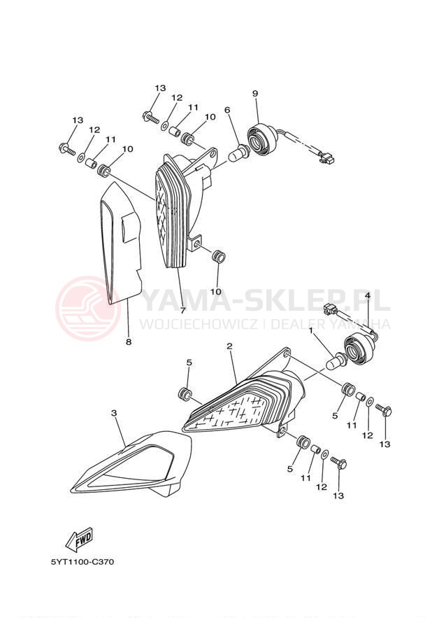 Schemat "Lampa przód" do Yamaha RAPTOR 350 YFM35RZW