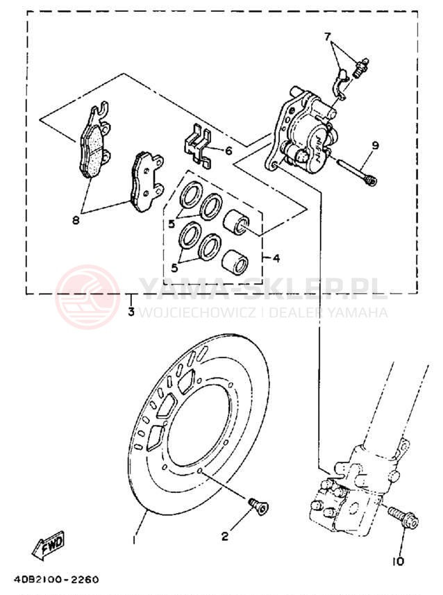Schemat "Zacisk hamulcowy + tarcza przód" do Yamaha WR250ZD