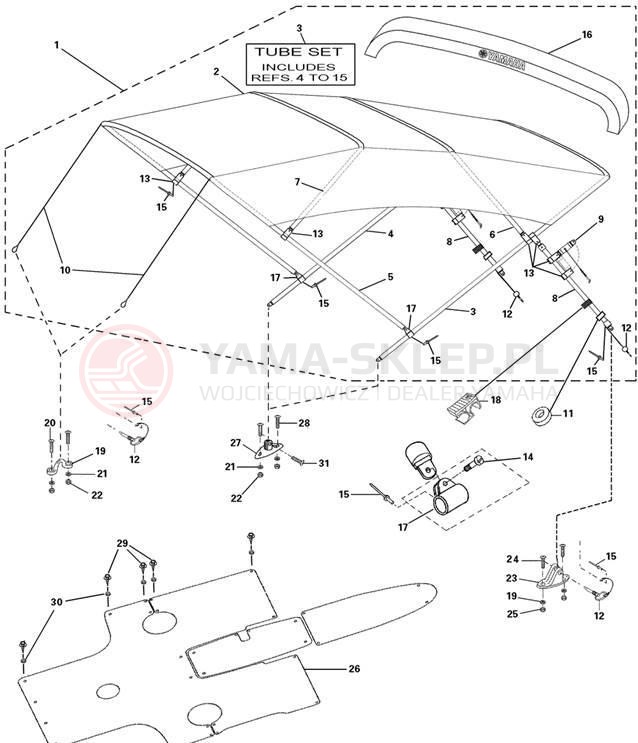 Schemat "Bimini top" do Yamaha SX230 SRT1000AD