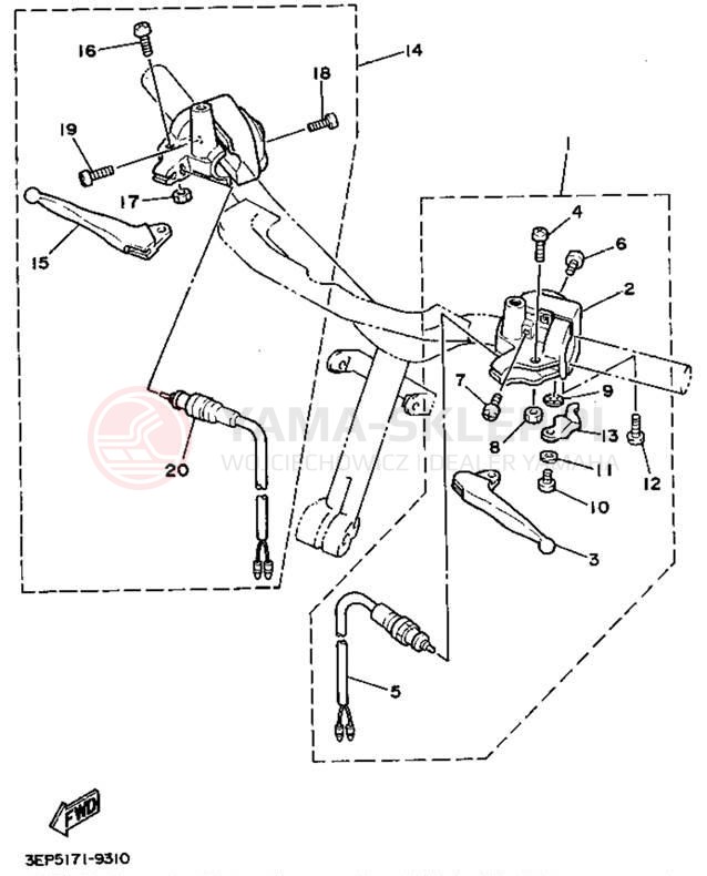 Schemat "Kierownica i osprzęt" do Yamaha SH50B