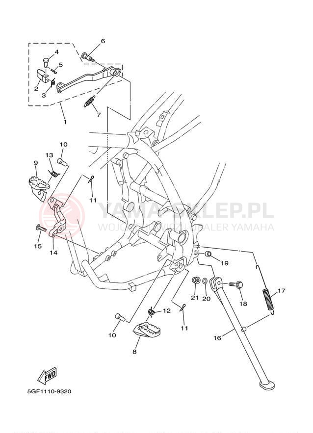 Schemat "Stopka postojowa i podnóżki" do Yamaha TTR250 TTR250M/TTR250MC