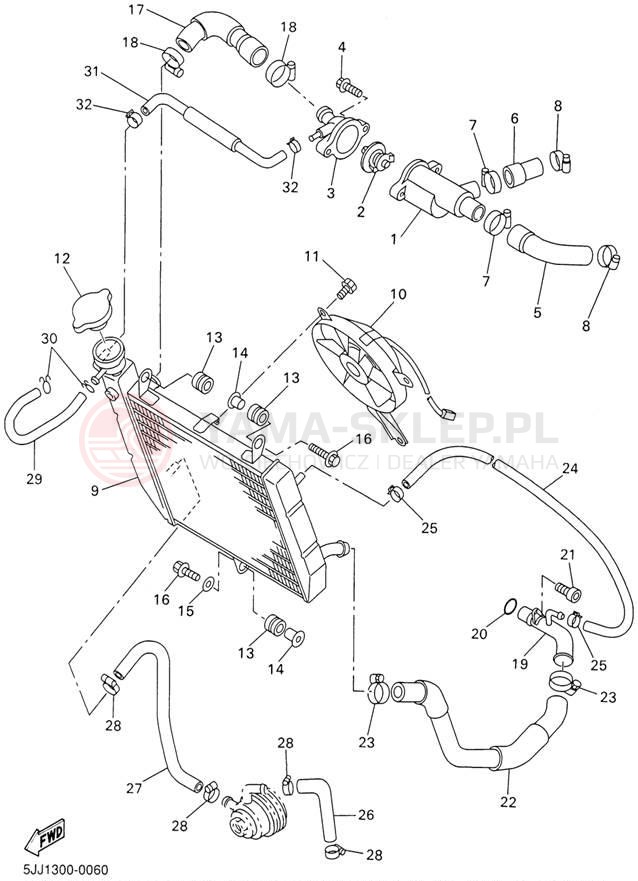 Schemat "Układ chlodzenia" do Yamaha YZFR1 YZFR1N/YZFR1NC