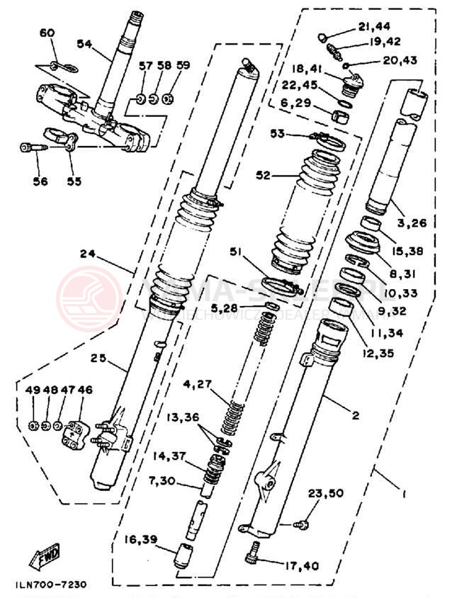 Schemat "Amortyzatory przód" do Yamaha TT350T