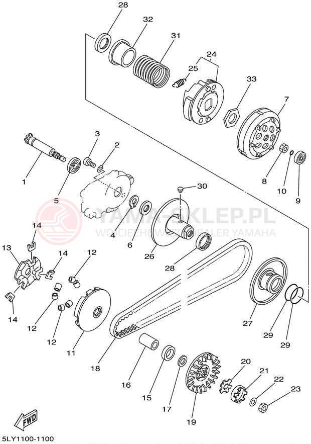 Schemat "sprzęgło" do Yamaha VINO YJ50RN