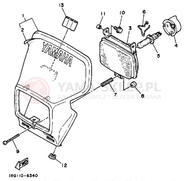 Schemat "Lampa przód" do Yamaha TT350T