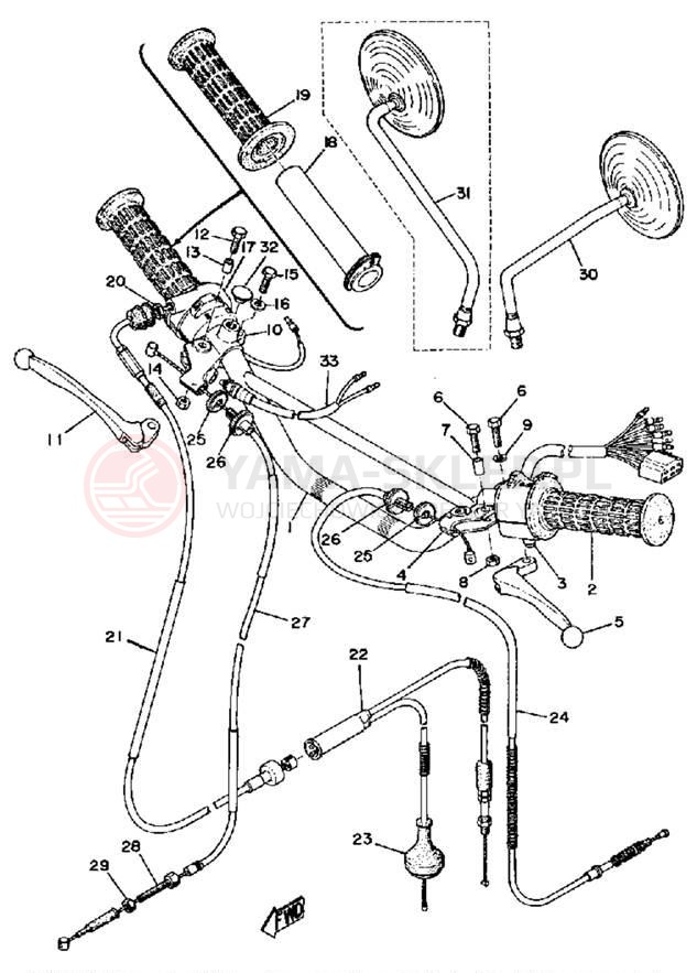 Schemat "Kierownica i osprzęt" do Yamaha DT175B