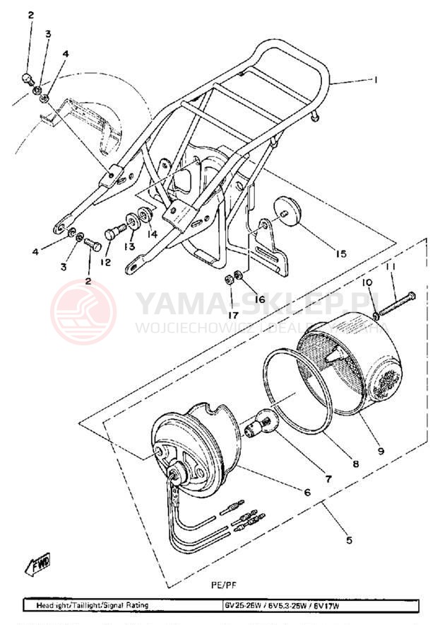 Schemat "Stelaż - lampa tył" do Yamaha LB50PF