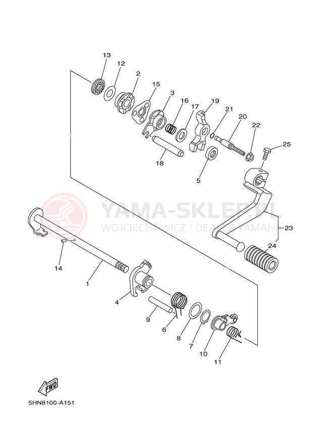 Schemat "Dźwignia zmiany biegów, wałek" do Yamaha TTR90 TTR90S