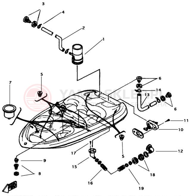 Schemat "DECK DRAIN FITTINGS" do Yamaha EXCITER SINGLE EXS1200W