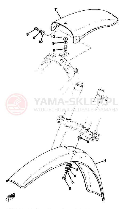 Schemat "Błotniki przód i tył" do Yamaha YZ100D
