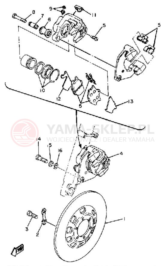 Schemat "Zacisk hamulcowy + tarcza przód" do Yamaha XS650SH