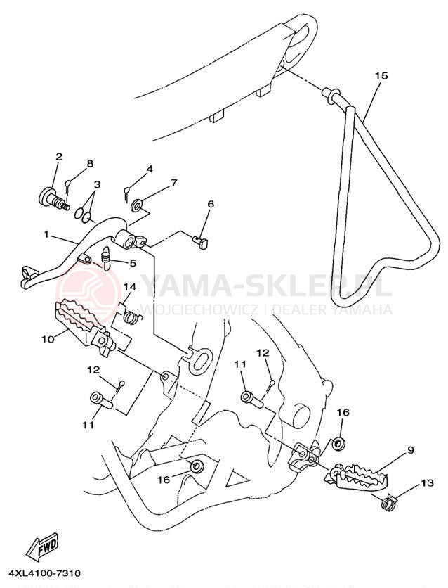 Schemat "Stopka postojowa i podnóżki" do Yamaha YZ250 YZ250K1