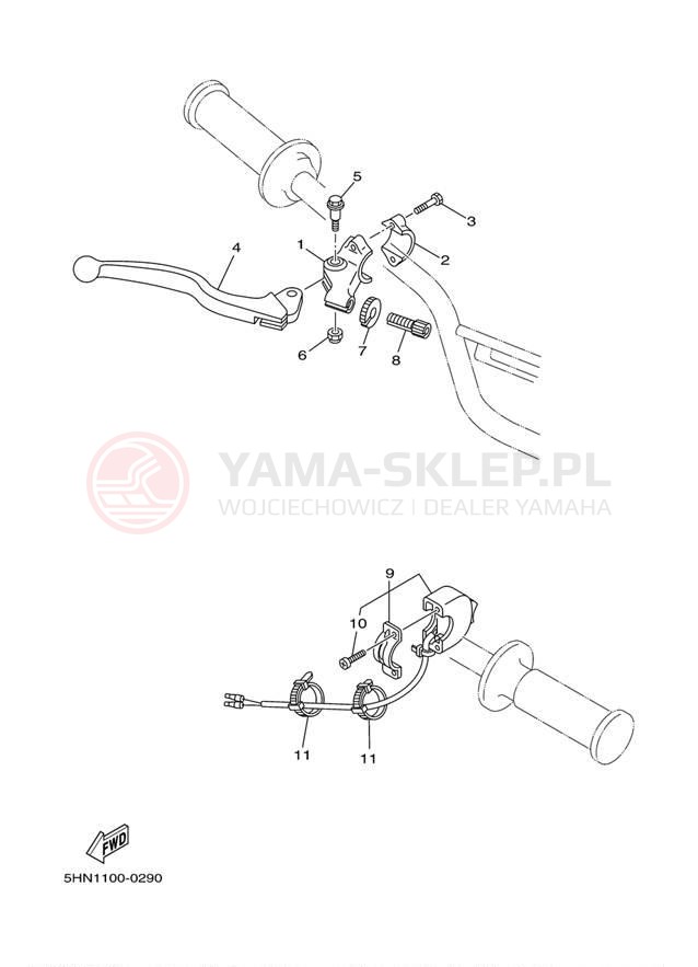 Schemat "Kierownica i osprzęt" do Yamaha TTR90 TTR90N