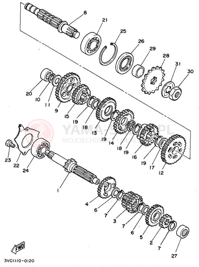 Schemat "Skrzynia biegów " do Yamaha RT180D