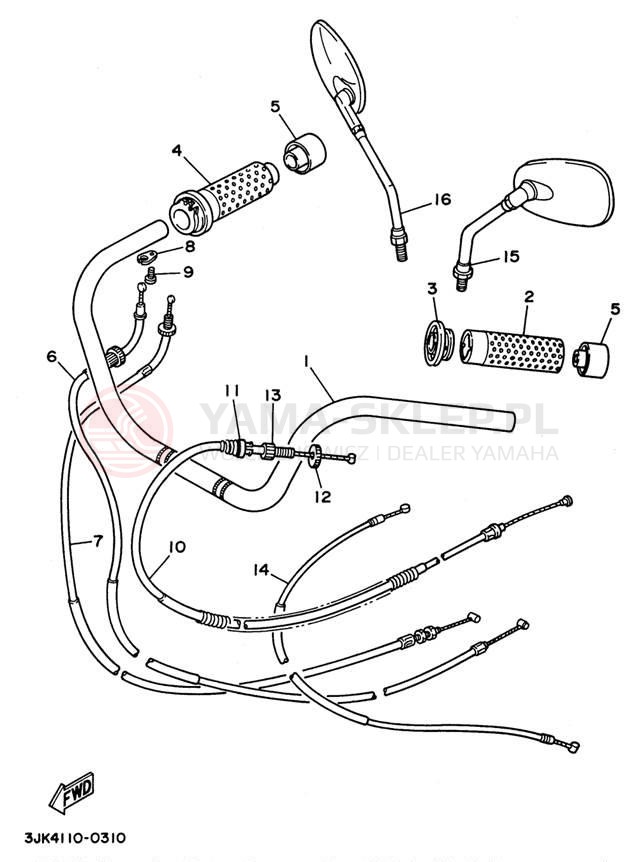Schemat "Kierownica i osprzęt" do Yamaha VIRAGO 750 XV750HC1/XV750H1