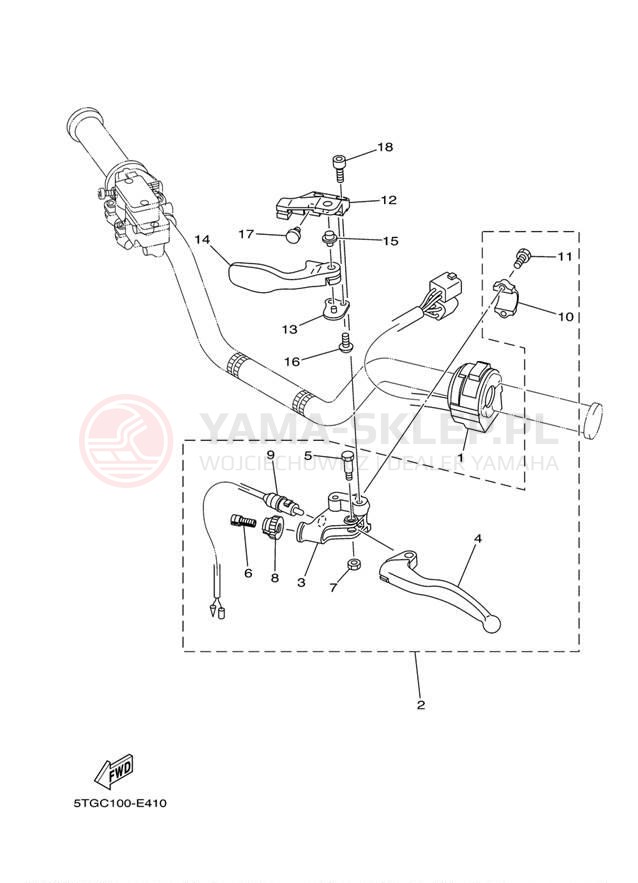 Schemat "Kierownica i osprzęt" do Yamaha YFZ450 YFZ450XL/YFZ450XGY